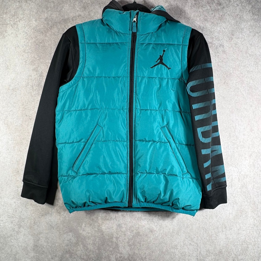 Jordan Puffer Jacket Kids Size S 8-10 Teal Therma-Fit Hoodieโ Jumpman Activewear